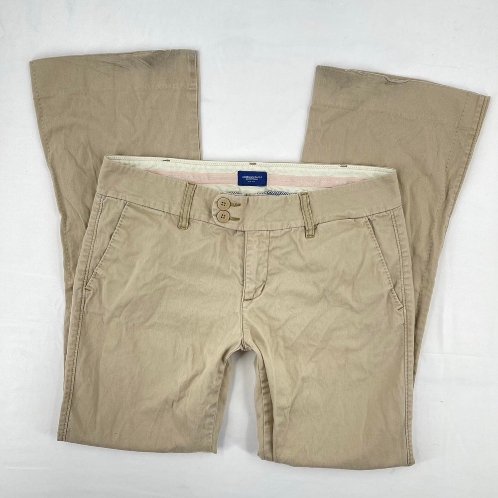 Vintage Y2K American Eagle Women's Pants Low Rise Flare Khaki Preppy Office 6 S